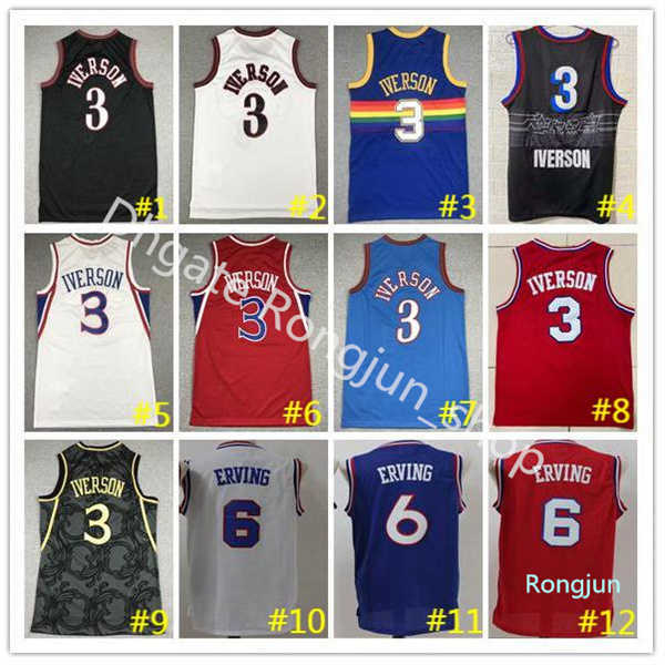 Mens Retro Georgetown Hoyas College Allen Iverson Jerseys 3 Basketball Julius Erving 6 Blue White Red Top Quality Fast delivery