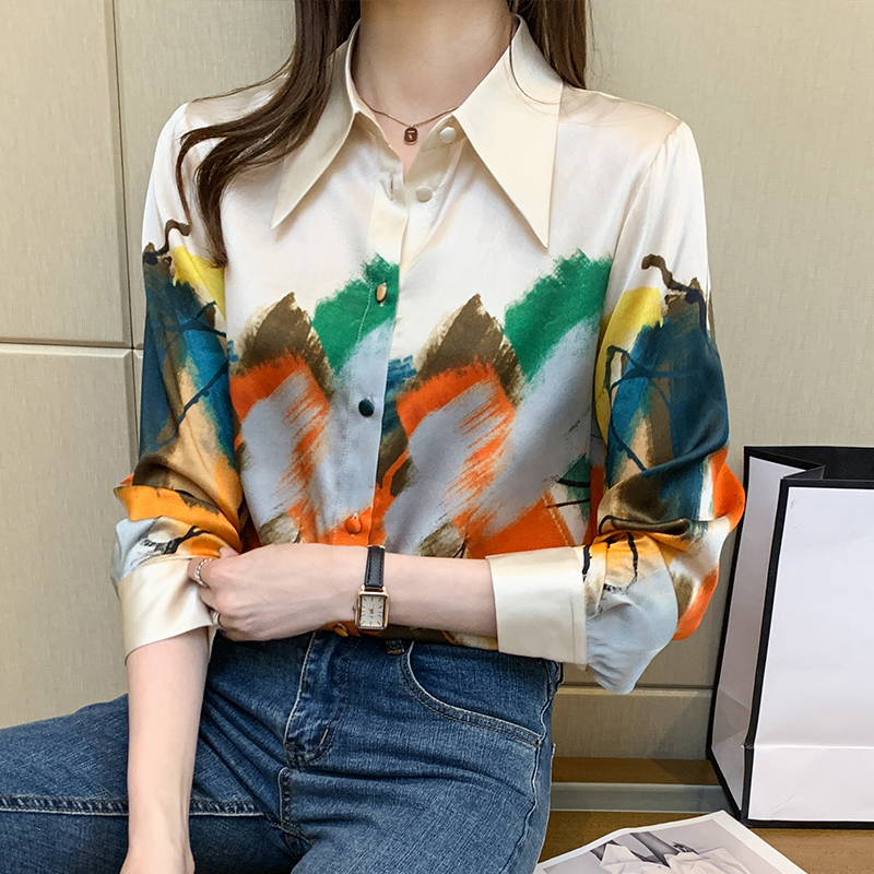 Fashion Women's chiffon Blouses oil printing shirts 2021 Spring summer Blouse long sleeve Tops Shirts Blusas Mujer 210317
