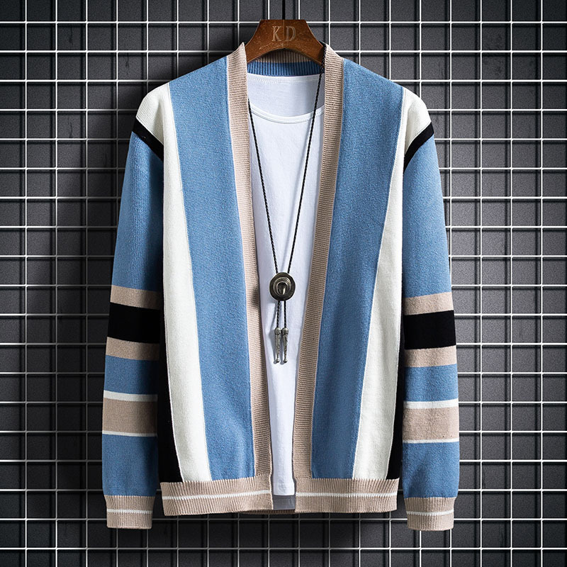 sweater knit autumn and winter 2021 men's clothing stripe ted cardigan trend coat base 23, White;black
sweater knit autumn and winter 2021 men's clothing stripe ted cardigan trend coat base 23, White;black