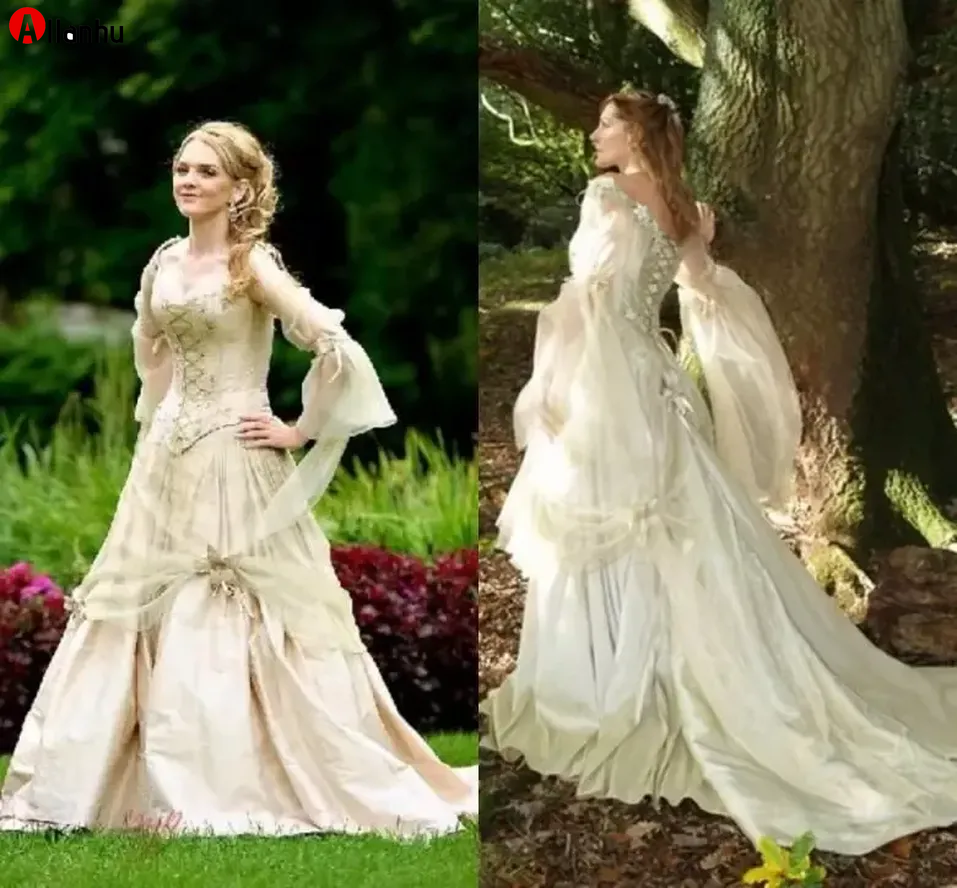 Vintage Gothic pageant red carpet Dress Princess Corset Back Long Sleeve Country Garden Dresses Celtic Renaissance Cosplay Boho Bridal Gowns Serena Williams, Champagne
Vintage Gothic pageant red carpet Dress Princess Corset Back Long Sleeve Country Garden Dresses Celtic Renaissance Cosplay Boho Bridal Gowns Serena Williams, Champagne