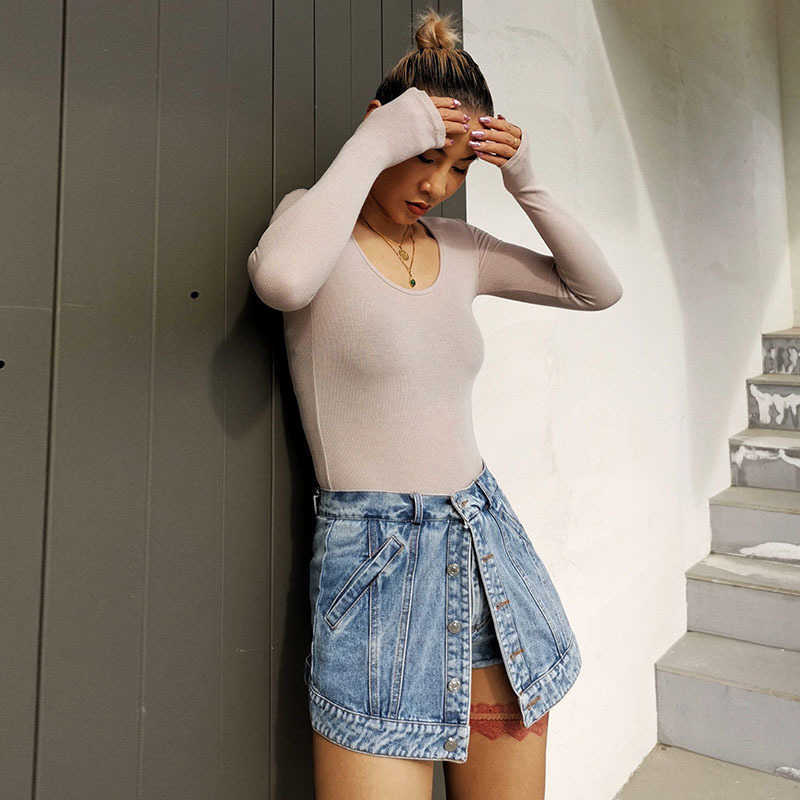TWOTWINSTYLE Casual Patchwork Button Tassel Short For Women High Waist Mini Denim Skirts Shorts Female Fashion 210714
