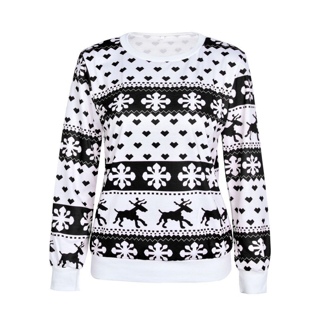 Christmas Snowflake Women Hoodies Casual O Neck Long Sleeve Cartoon Deer Printed Sweatshirt Ladies Jumper Xmas Pullover Tops 210507