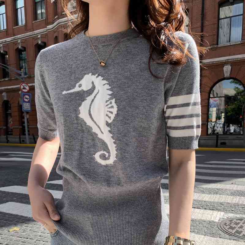 2021 new spring clothes TB female round neck short half sleeve bottom T-shirt foreign style thin top, Black
2021 new spring clothes TB female round neck short half sleeve bottom T-shirt foreign style thin top, Black