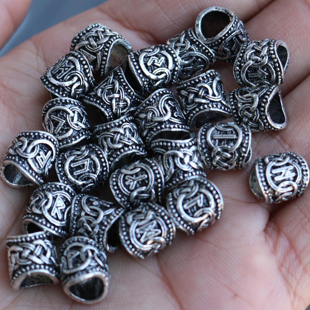 24Pcs Runic Runes Metal Beads Viking Jewelry Bead For Hair Beard Braided Charms Bracelet Making Jewerly Craft Whole Supplies