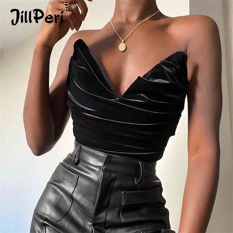 JillPeri Women Strapless Cropped Corset Black Velvet Draped Ruched V Neck Sexy Bustier Top 210326
JillPeri Women Strapless Cropped Corset Black Velvet Draped Ruched V Neck Sexy Bustier Top 210326