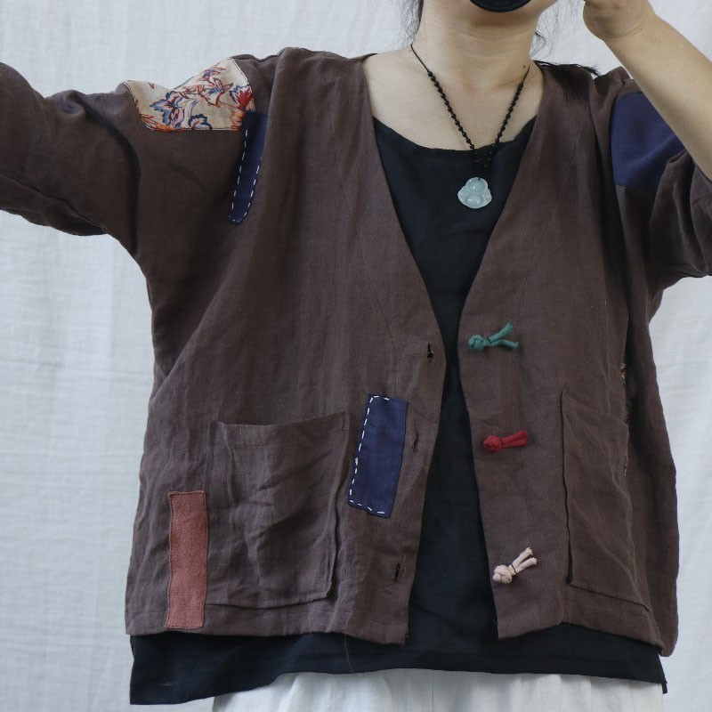 Johnature Cotton Linen Retro Patchwork V-neck Plate Buckle Half Sleeve Cardigan Shirt Autumn Casual All-amtch Women Top 210521, Brown
Johnature Cotton Linen Retro Patchwork V-neck Plate Buckle Half Sleeve Cardigan Shirt Autumn Casual All-amtch Women Top 210521, Brown