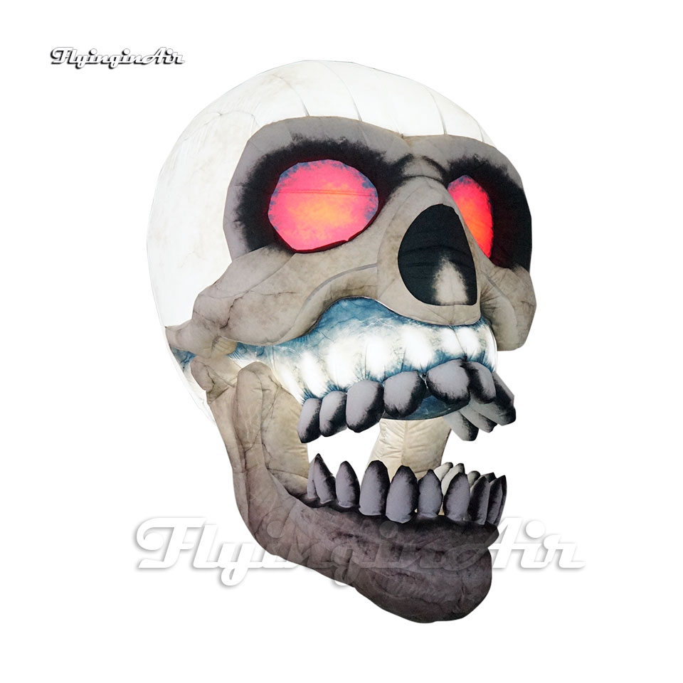 Personalized Scary Lighting Inflatable Devil Skull White Air Blown Death Head Bone Model Cranium Balloon For Halloween Party Decoration