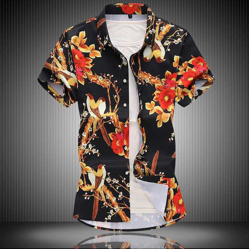 Summer Mens Flower Beach Hawaiian Shirts Tropical Summer Short Sleeve Floral Shirts 5XL 6XL 7XL 210528