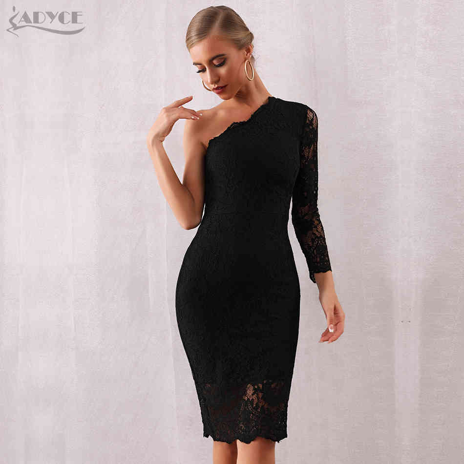 Autumn One Shoulder Lace Bandage Club Dress Women Vestidos Sexy Elegant Black Long Sleeve Celebrity Party Dresses 210423