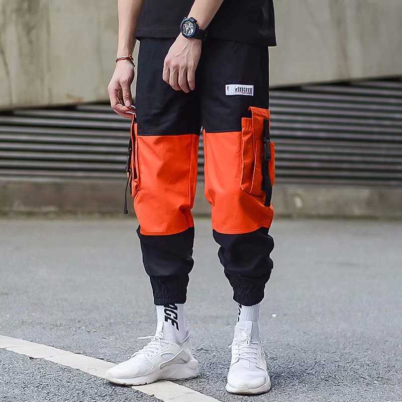 mens harem pant casual track joggers male harajuku techwear trousers hip hop multipocket cargo pants men patchwork streetwear X0615