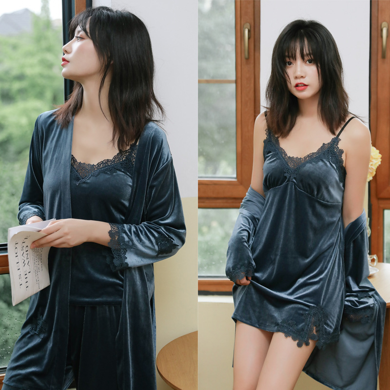 2021julys song women winter velvet 4 piece pajamas set dressing gown lace sling shorts warm robe sleepwear, Black;red
2021julys song women winter velvet 4 piece pajamas set dressing gown lace sling shorts warm robe sleepwear, Black;red