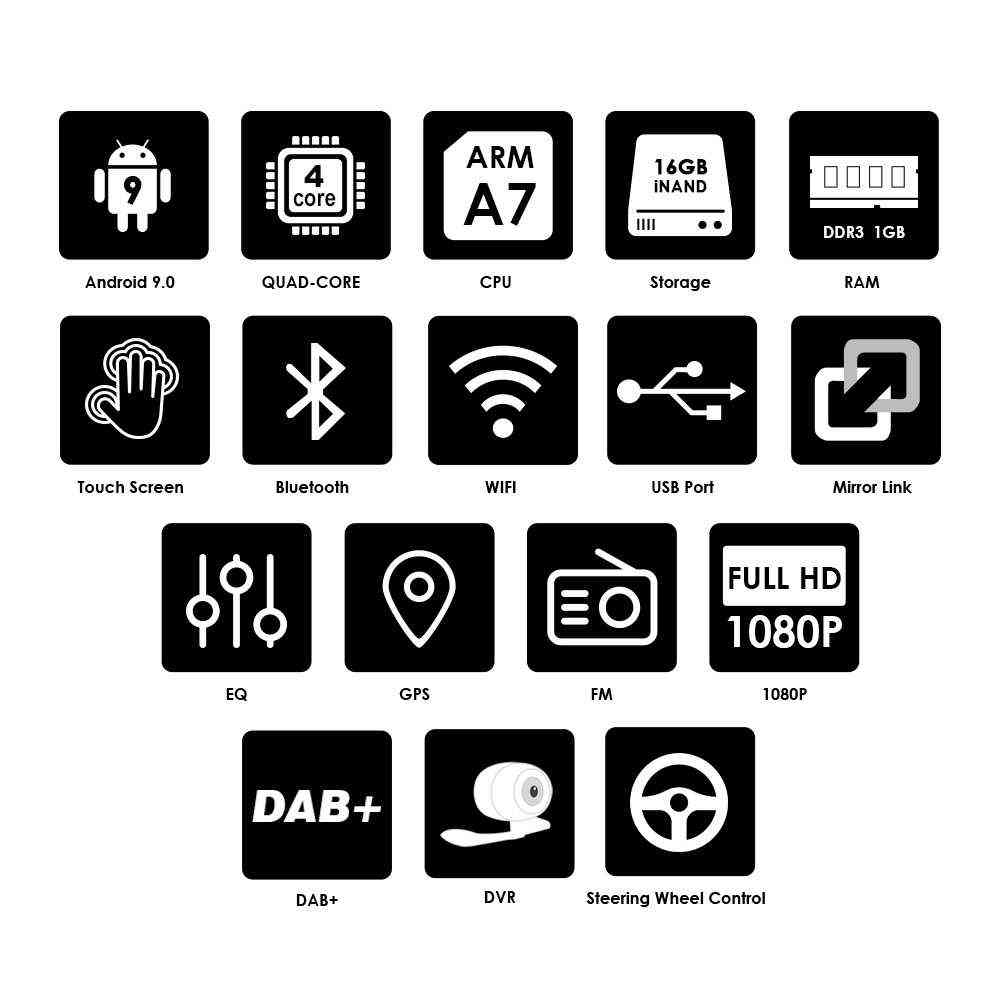 2 din android 9.0 Car Multimedia Player AutoRadio Video Stereo Audio for Universal 7inch Touch Screen USB DVR AHD Camera SWC DAB