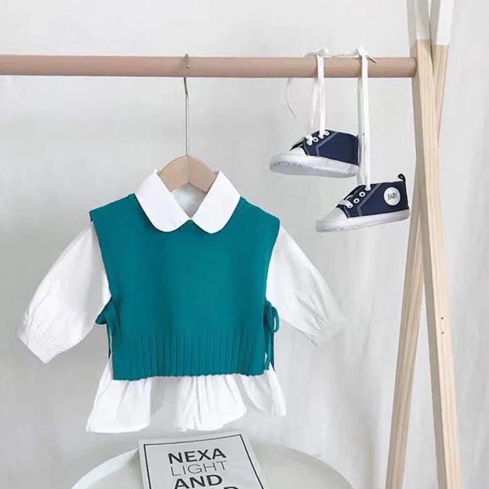 Spring Girls Dress Baby Vest Korean Autumn Round Neck Knitted Wool Thin Children's Pullover Toddler Girl Clothes For 1-5Y 210515