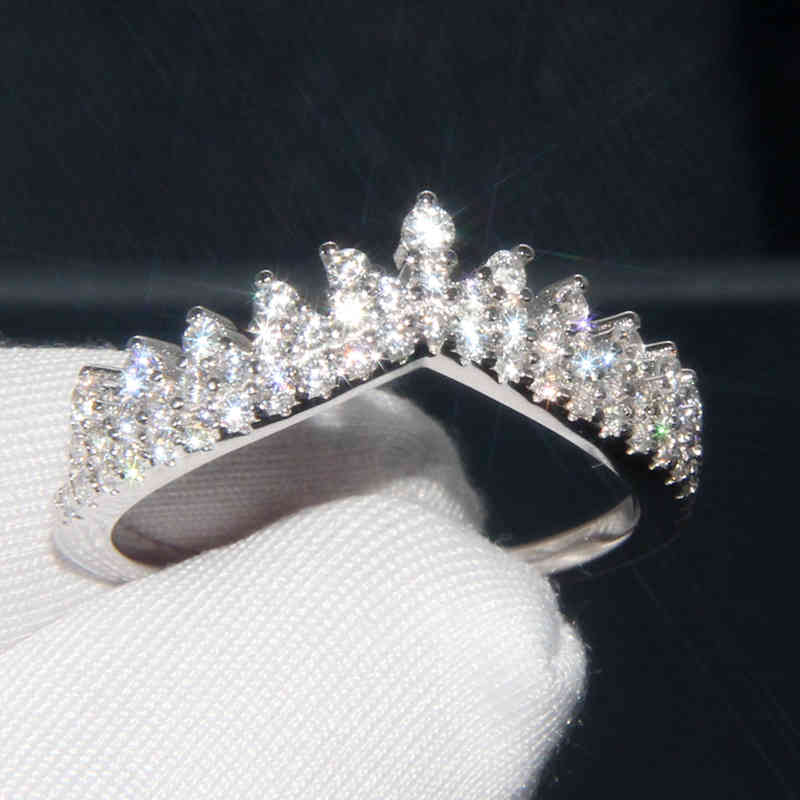 Jewelry S925 Sterling Silver Ring Female Diamond Crown Temperament Index Finger Micro Inlaid