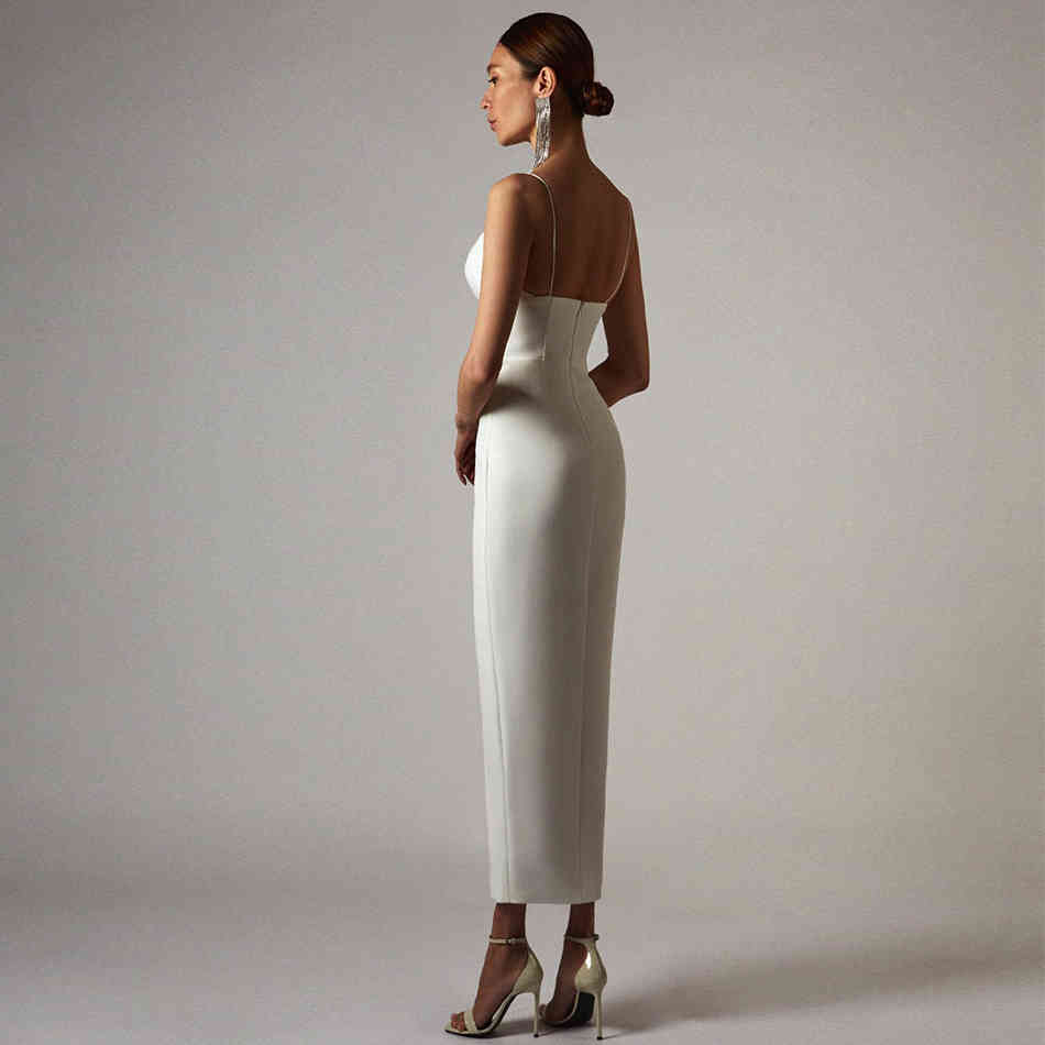 Summer Women Apricot Bodycon Bandage Dress Sexy V Neck Spaghetti Strap Club Celebrity Evening Runway Party Maxi 210423