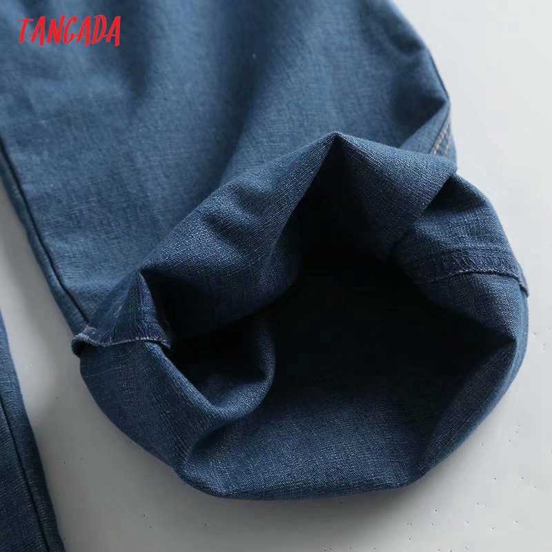 Tangada Fashion Women High Quality Loose Jeans Pants Long Trousers Strethy Waist Pockets Buttons Female 4C144 210922