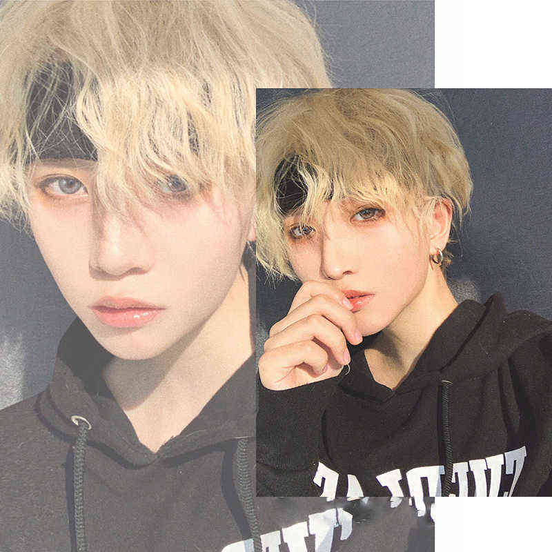 Hairpiece Ailiade Short Curly Cosplay Men Boy Party Light Yellow Synthetic Heat Resistant Hair Wigs Men's Breathable Wig 0121