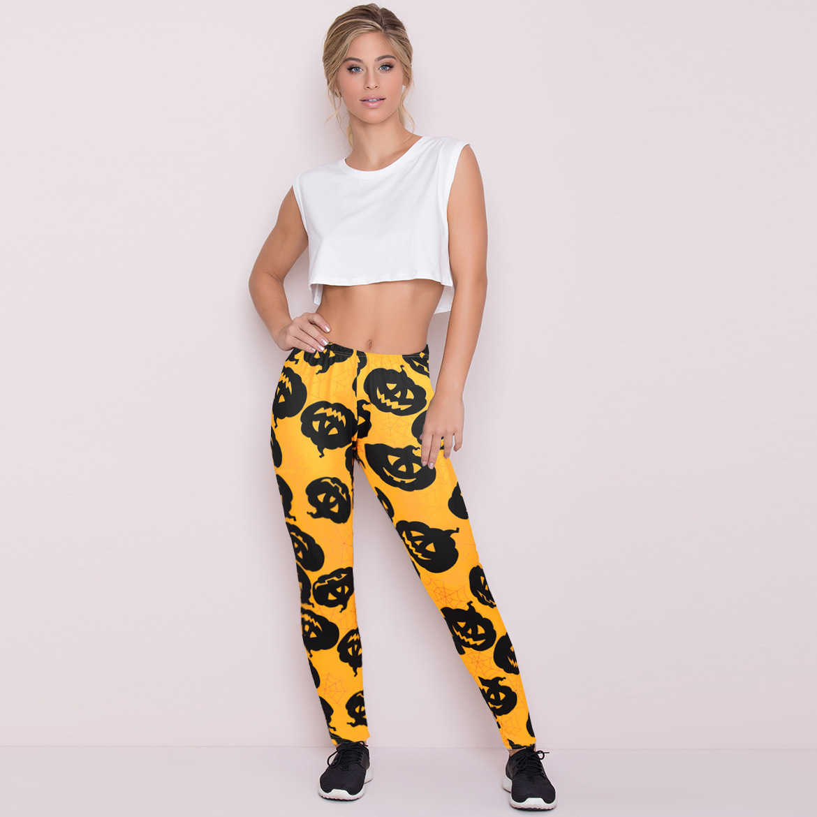 Autumn Women Halloween High Waist Leggings Casual Skulls Pumpkin Pattern Female Trouser Slim Pencil Pants 5 Colors Plus Size 2XL 210526