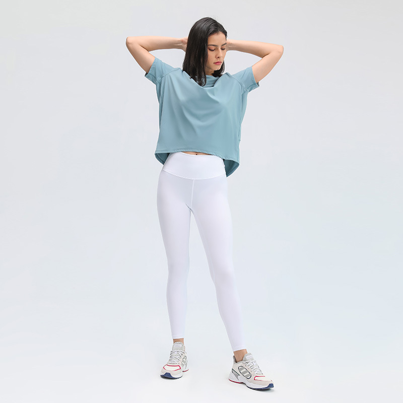 2025-- Solid Color T Shirts Lady Yoga Outfits Round Neck Women Sports Tops Girl Fiess Shirt Soft Relaxed Fit Top Casual wear