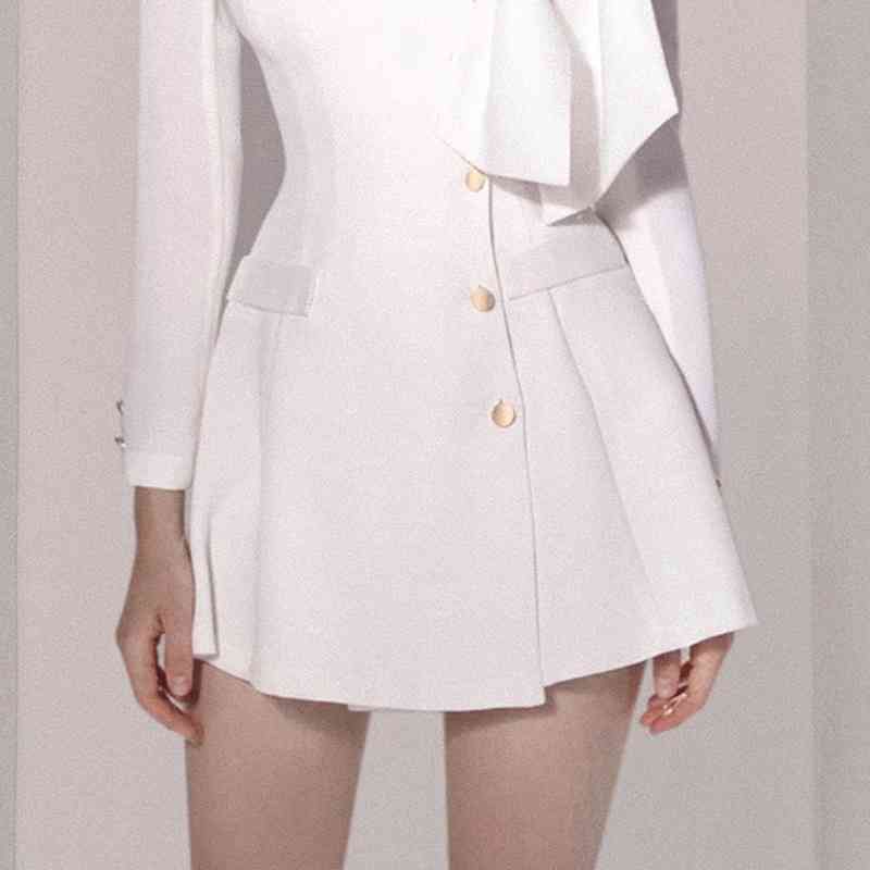 Spring Women Sexy Off The Shoulder Bow Party Dresses White Single Breasted Beach Holiday Ladies Vestido Da Fest 210520
