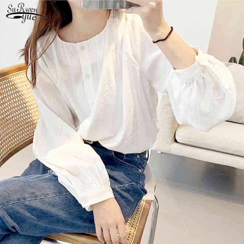 Autumn Winter Round Neck Pleated Lantern Sleeve Lady Tops Elegant Simple Solid Cotton Blouse White Blusas Mujer 12325 210521, Black
Autumn Winter Round Neck Pleated Lantern Sleeve Lady Tops Elegant Simple Solid Cotton Blouse White Blusas Mujer 12325 210521, Black