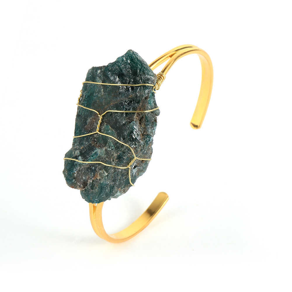 Handmade Copper Wire Wrap Irregular Original Natural Blue Apatite Tiger Eye Stone Cuff Bracelet Open Bangles for Women Gold Q0719
Handmade Copper Wire Wrap Irregular Original Natural Blue Apatite Tiger Eye Stone Cuff Bracelet Open Bangles for Women Gold Q0719