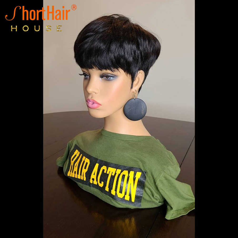 Fashion Beauty Color Highlight Human Hair Wig Pixie Short Cut Bob Wig For Black Women Green Honey Blonde No Lace Front Wigs S0826