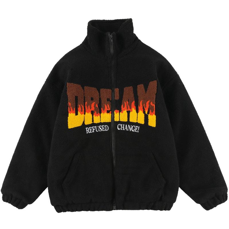 Men's Jackets LACIBLE Harajuku Fleece Cotton Sherpa Coat Flocking Letters Fire Pattern Zipper Lambswool Jacket Men Loose Padded Outwear, Black;brown
Men's Jackets LACIBLE Harajuku Fleece Cotton Sherpa Coat Flocking Letters Fire Pattern Zipper Lambswool Jacket Men Loose Padded Outwear, Black;brown