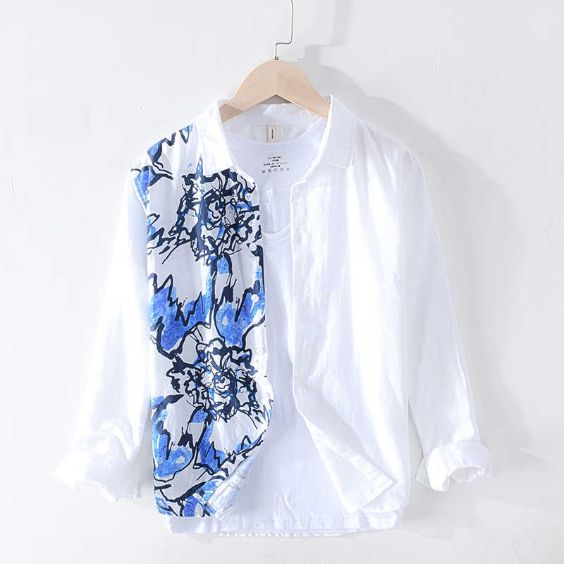 Cotton Linen Men Shirt Breathable Men Long Sleeve Shirt Casual Shirts White Patchwork Print Shirt Loose Y2402 210708, Blue
Cotton Linen Men Shirt Breathable Men Long Sleeve Shirt Casual Shirts White Patchwork Print Shirt Loose Y2402 210708, Blue