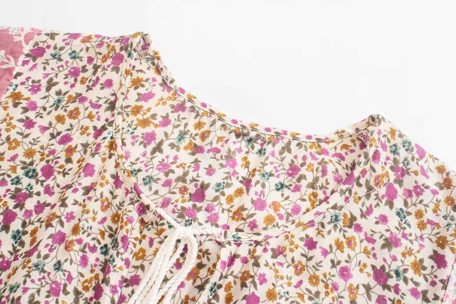 DEAT Women Printing Dress Round Neck Short Sleeve Arrivals Lady Temperament Fashion Spring Summer 11D1709 210709