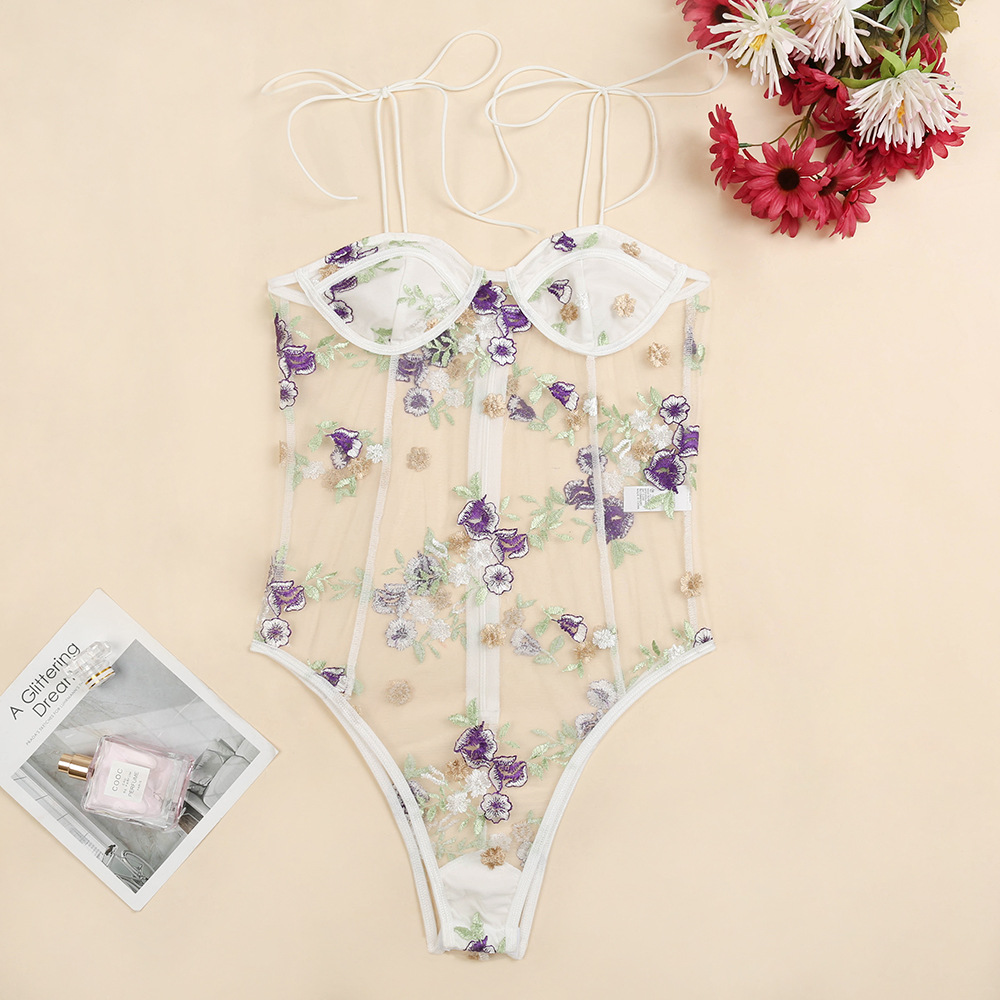 Flower Embroidery Mesh Tie Shoulder Teddy Bodysuit Sexy lace lingerie Transparent one-piece pajamas Underwear set, Red
Flower Embroidery Mesh Tie Shoulder Teddy Bodysuit Sexy lace lingerie Transparent one-piece pajamas Underwear set, Red