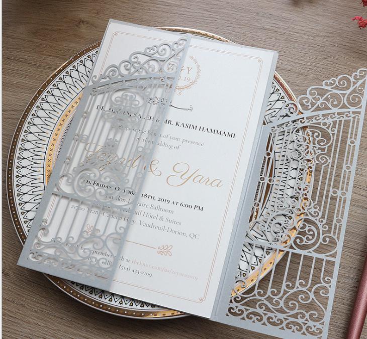 2021 Elegant Glitter Gold Laser Cut Eiffel Tower Wedding Invitation Cards Greeting Card With Ribbon And Envelope