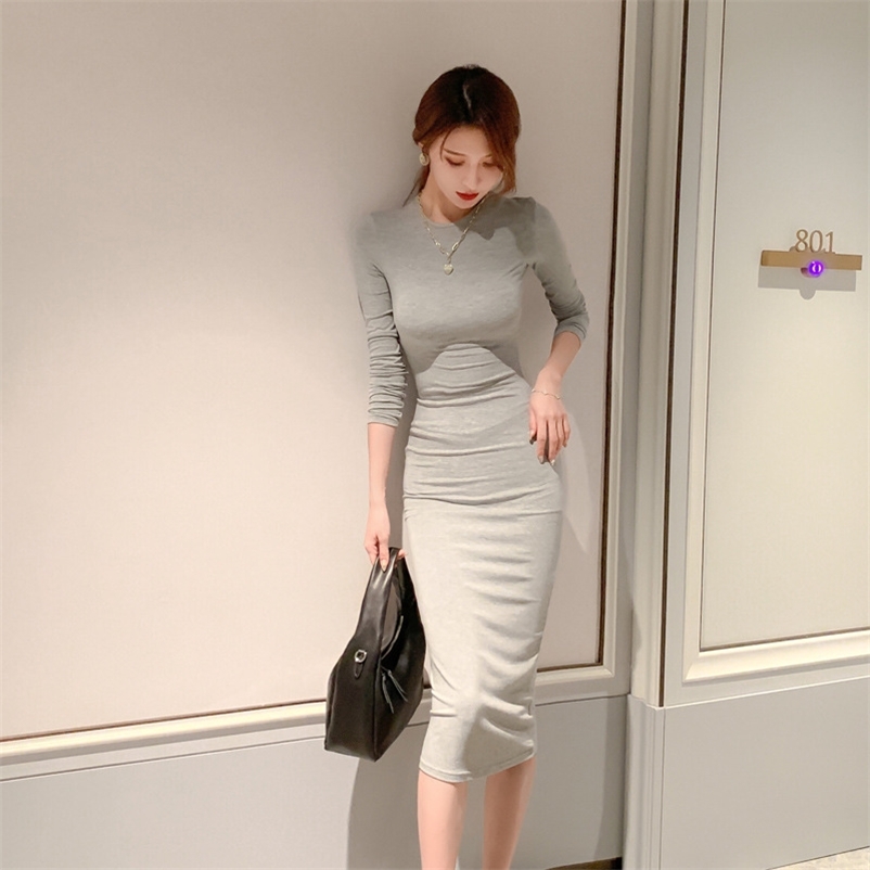autumn solid color slim bottom long sleeve dress Office Lady Sheath Knee-Length O-Neck Polyester 210603, Gray
autumn solid color slim bottom long sleeve dress Office Lady Sheath Knee-Length O-Neck Polyester 210603, Gray