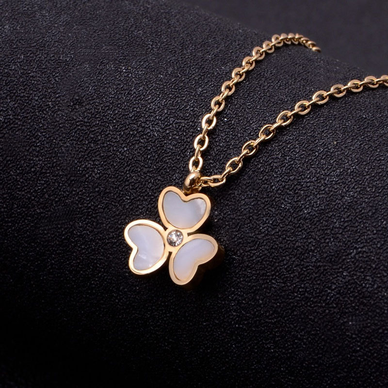 Fashion Luxury Brand Three Leaf White Shell Clover Pendant Necklace Stainless Steel Jewelry