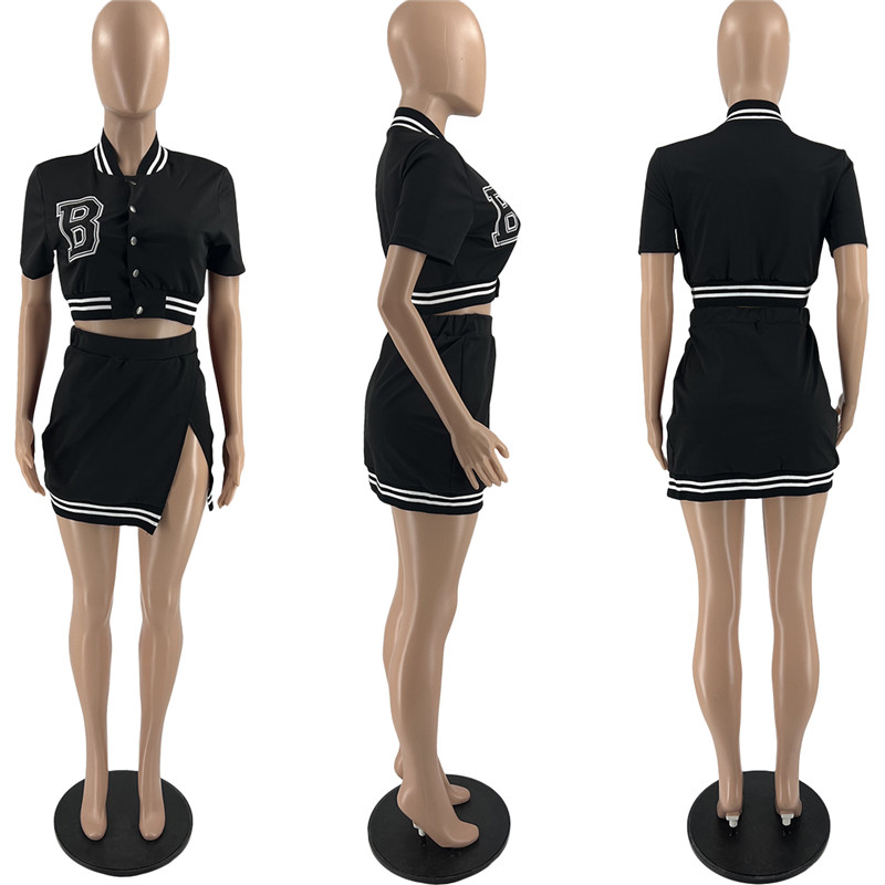 New Summer Women outfits dress Two Piece Sets Baseball Jacket Shirt Mini Skirt Matching Set Short Sleeve Dresses Suits Wholesale casual tracksuits 692