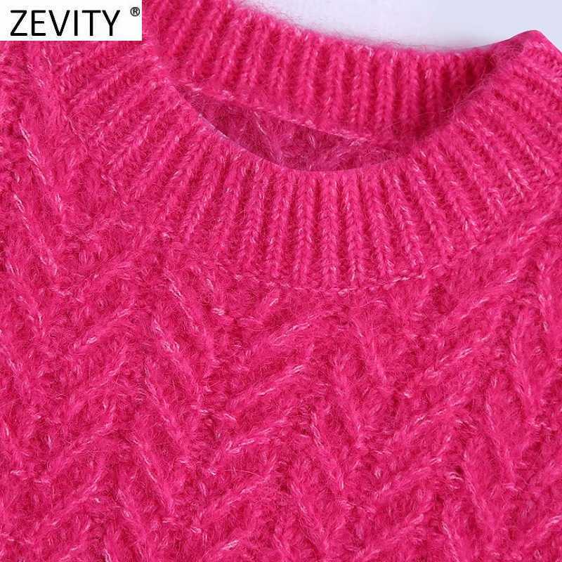 Zevity Spring Women Fashion Solid Crochet Casual Slim Knitting Sweater Female Chic O Neck Sleeveless Vest Pullovers Tops S612 210812