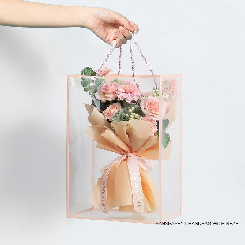 Creative plastic transparent PVC Gift Wrap border handbag shopping bag flower material
Creative plastic transparent PVC Gift Wrap border handbag shopping bag flower material