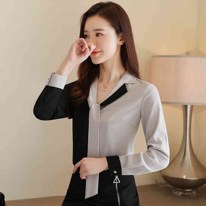 Spring Women Clothes Elegant V-neck Shirt Korean Fashion Clothing Casual Long Sleeve Chiffon Blouse Blusas 8472 50 210506