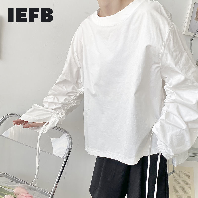 IEFB Spring Men's Wear Korean Fashion Round Neck Pullover Tops Loose Deconstruction Wrinkled Long Sleeve Shirt Loose 9Y6130 210524