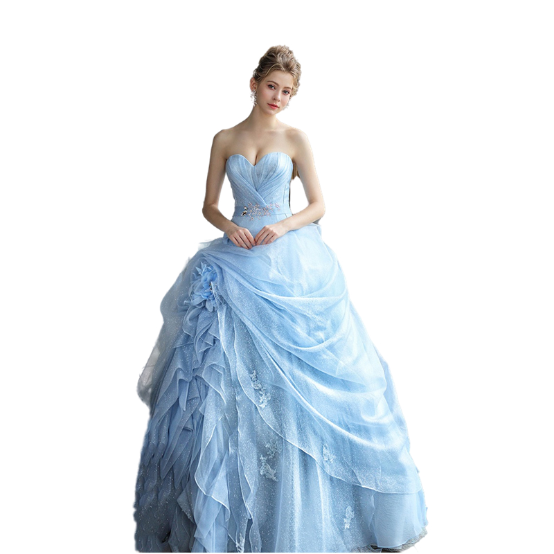 Princess Light Sky Blue Organza Quinceanera Dresses Ruffles Cinderella Inspired Prom Gowns Sweetheart Strapless Floor Length A Line Sweet 15 Dress 16 