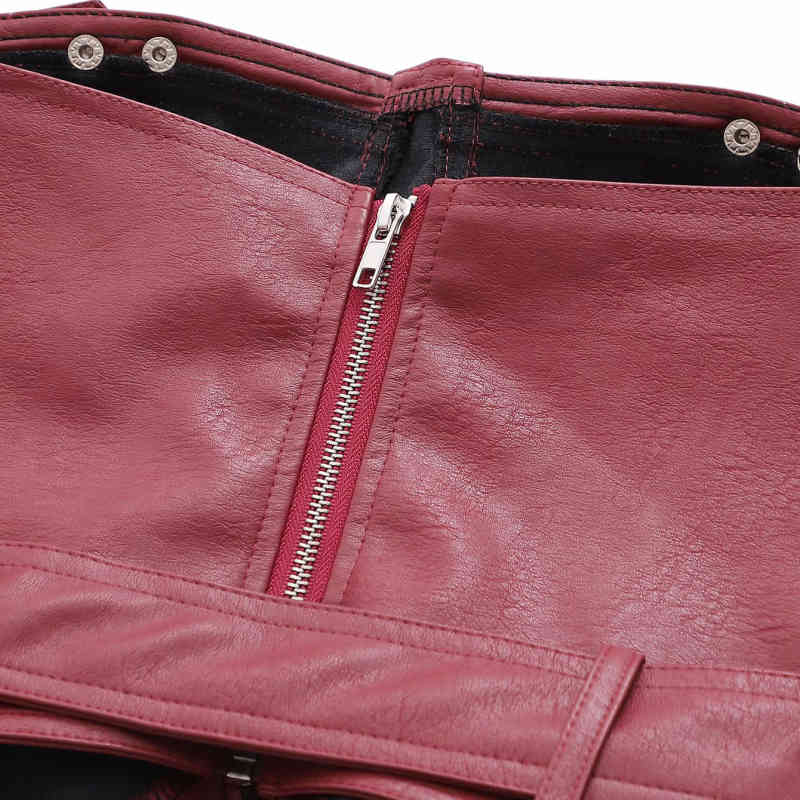 Vinatge Woman Burgundy PU Sashes Tube Short Tops Spring Autumn Fashion Ladies Irregular Sleeveless Tank Female Leather Vest 210515