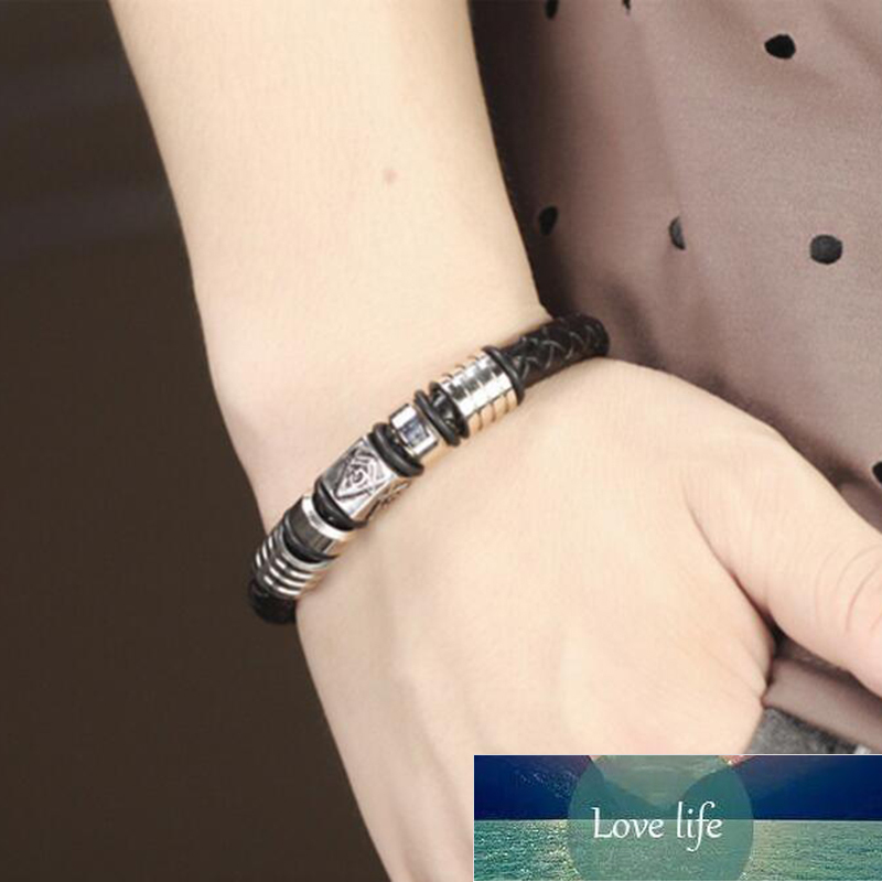 New Super Cool Men Magnetic Buckle Genuine Leather Bracelet Stainless Steel Masonic Bracelets Men Jewelry Factory price expert design Quality Latest S