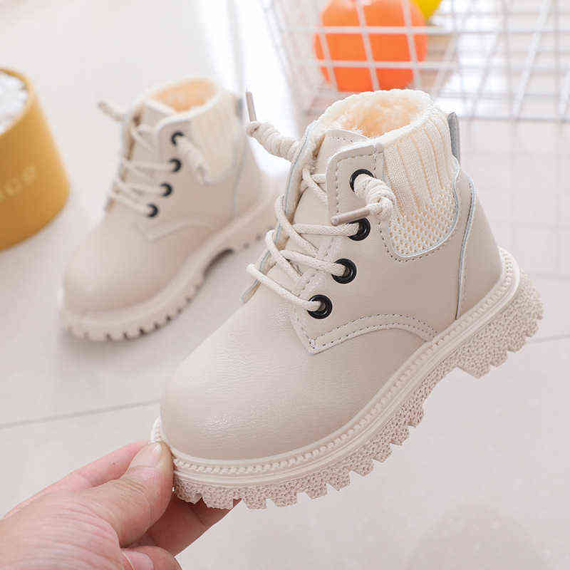 Kids Baby Girls Boots Winter Fashion Cotton Shoes Children Boys Warm Plush Boots Lace Up Fashion Velvet Snow Boots 211108