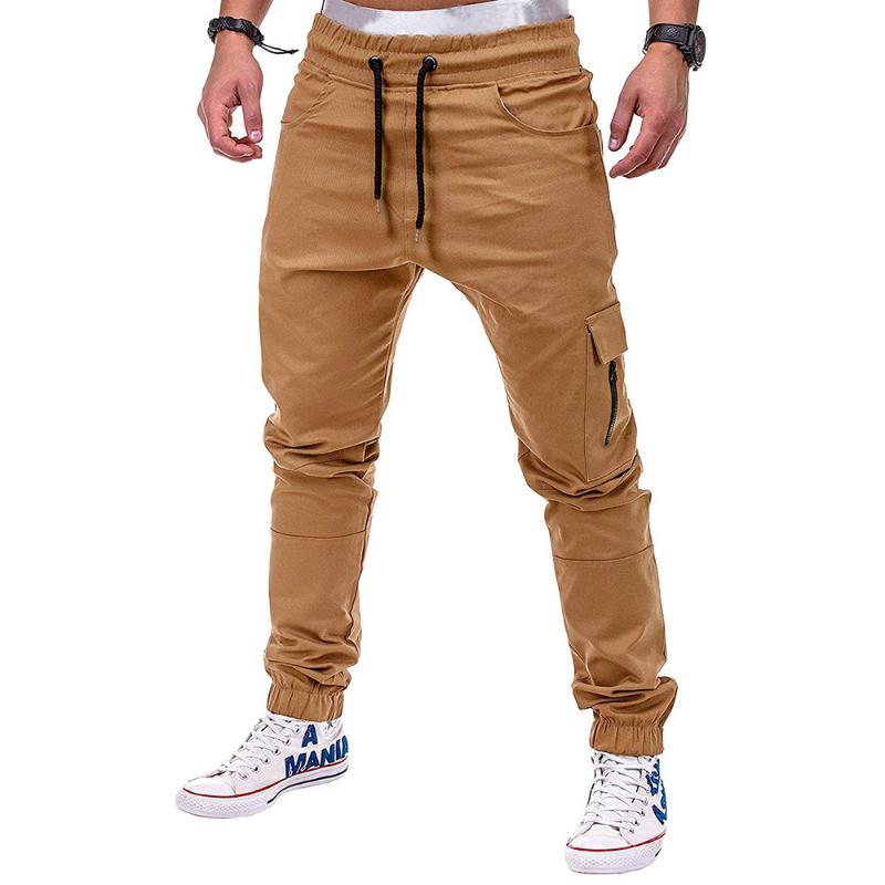 Cross-border Man Pure Color SKU: 3441 - Side Pocket With Zipper Lashing Belts Beam Foot Trousers Leisure Men's Pants