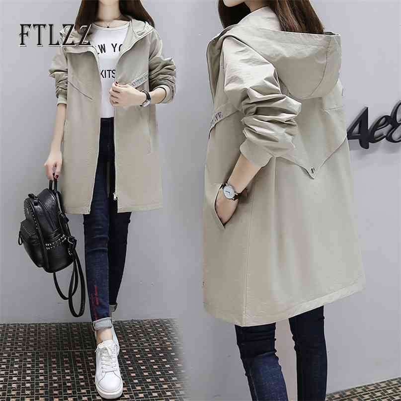 Spring Autumn Trench Coat Women Loose Streetwear Long Windbreaker Female Zipper Hooded Plus Size Korean Fashion Clothes 210820