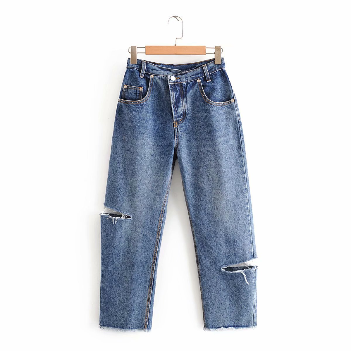 jeans m4513 - korean women's clothing spring and autumn 2021 high waist diagonal button burr for women, Blue
jeans m4513 - korean women's clothing spring and autumn 2021 high waist diagonal button burr for women, Blue