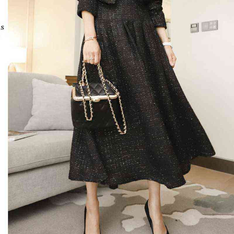 Autumn Winter Women's Two Piece Set Tweed Short Jacket + A-Line Long Skirt Suit Female Lady Fashion 2 Suits 211106
