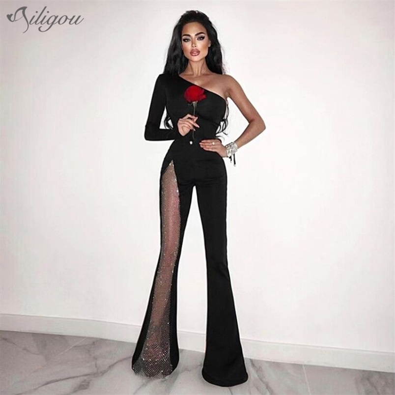 Black Women's One Shoulder Long Sleeve Bandage Jumpsuit Diamond Sexy Hollow Skinny Celebrity Party Vestidos 210525
Black Women's One Shoulder Long Sleeve Bandage Jumpsuit Diamond Sexy Hollow Skinny Celebrity Party Vestidos 210525