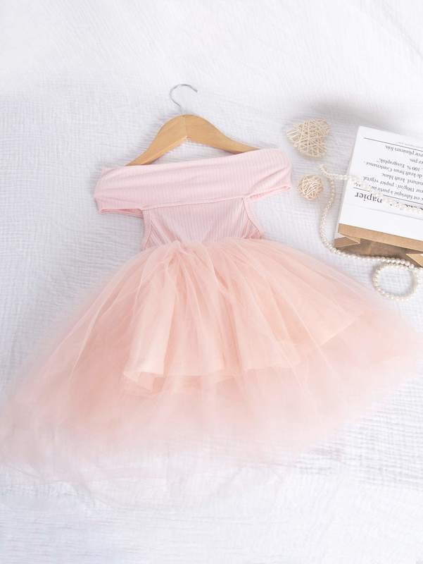 Toddler Girls Off Shoulder Mesh Panel Dress SHE