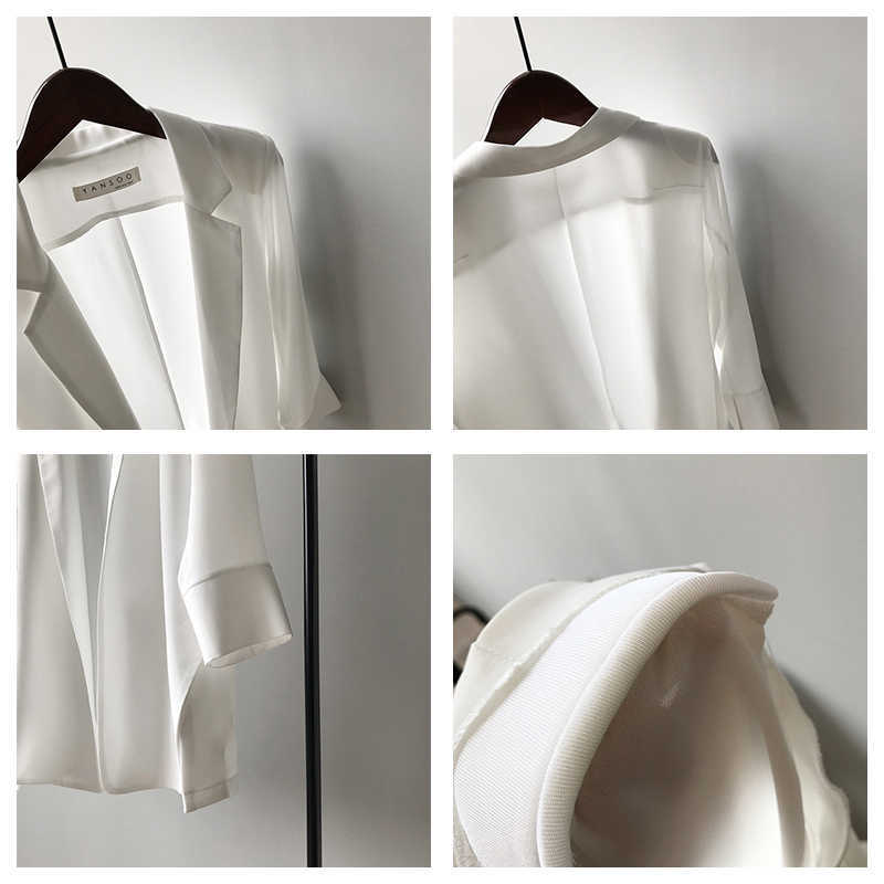 Streetwear Chiffon Solid Blazer Jacket Femme Elegant Notched Collar Full Sleeve Women Thin Summer White Suit Coat 210601